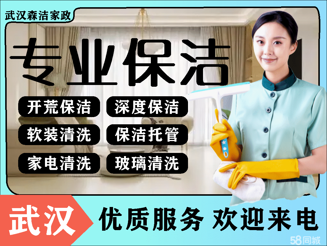 全武汉三镇快速上门日常保洁深度大扫除擦玻璃清洗新家开荒旧房开